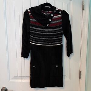 Style & Co. Striped Black Sweater Dress with Button Accents - MP